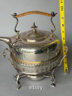 VTG Barker Ellis Silver Platted Tea Kettle Pot Stand Warmer Burner 3 pcs