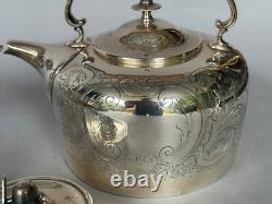 VTG Barker Ellis Silver Platted Tea Kettle Pot Stand Warmer Burner 3 pcs