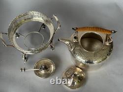 VTG Barker Ellis Silver Platted Tea Kettle Pot Stand Warmer Burner 3 pcs