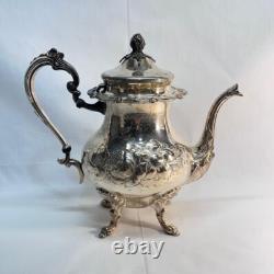 VTG MCM Sheridan Chase Silver Plate Chased Tea-Coffee Pitcher Flora 6Dia x 10H