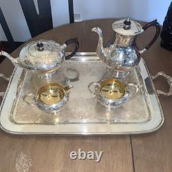 VTG Marlboro Silver Plate Coffee Tea Service & Wm A Rogers Serving Tray 5-Pc Set