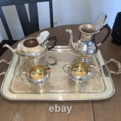 VTG Marlboro Silver Plate Coffee Tea Service & Wm A Rogers Serving Tray 5-Pc Set