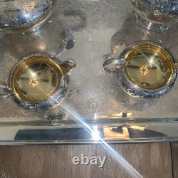 VTG Marlboro Silver Plate Coffee Tea Service & Wm A Rogers Serving Tray 5-Pc Set