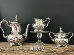 VTG Poole 5000 Silver Plate 9 Coffee / Tea Pot withCreamer Pitcher & Sugar Bowl