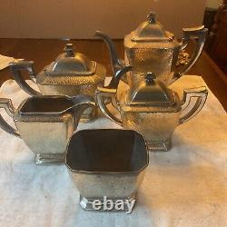 VTG SHEFFIELD 5 Pc SILVER PLATE HAND HAMMERED Coffee Tea Service Set