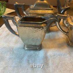 VTG SHEFFIELD 5 Pc SILVER PLATE HAND HAMMERED Coffee Tea Service Set