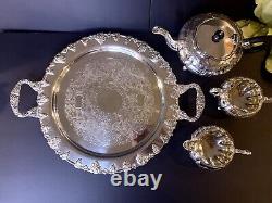 VTG Victorian Plate Silver Plated Tea Service 4-Piece Set Ornate Melon Teapot