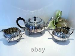 VTG Victorian Plate Silver Plated Tea Service 4-Piece Set Ornate Melon Teapot