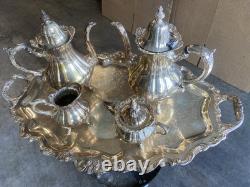 VTG Wallace #1200 Silver Plate 6 Piece Coffee/Tea Set withFooted Tray
