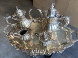 VTG Wallace #1200 Silver Plate 6 Piece Coffee/Tea Set withFooted Tray