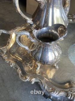 VTG Wallace #1200 Silver Plate 6 Piece Coffee/Tea Set withFooted Tray