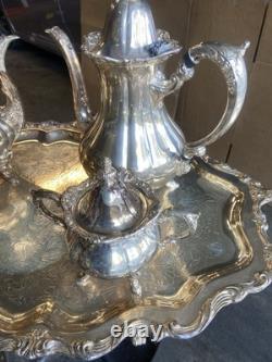 VTG Wallace #1200 Silver Plate 6 Piece Coffee/Tea Set withFooted Tray