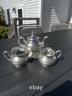 Van Bergh Silver Quadruple Plate 1898 Antique Tea Set Made In New York Floral