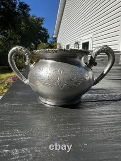 Van Bergh Silver Quadruple Plate 1898 Antique Tea Set Made In New York Floral