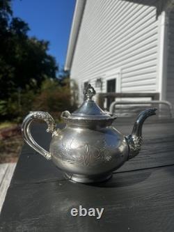 Van Bergh Silver Quadruple Plate 1898 Antique Tea Set Made In New York Floral