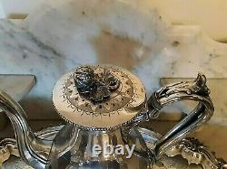 Victorian 1880's Silver Plated 3 Pc. Tea Set WithTray Heavily Ornately Chased