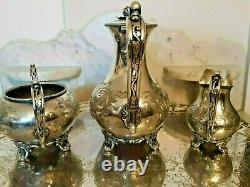 Victorian 1880's Silver Plated 3 Pc. Tea Set WithTray Heavily Ornately Chased