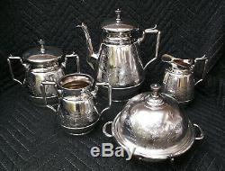 Victorian Antique Meriden B Co Silverplate 5 Pcs. Tea or Coffee Service Set