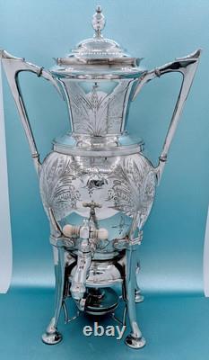 Victorian Antique Tropical Silver Plate Aesthetic Samovar Tea Urn Hot Water Pot