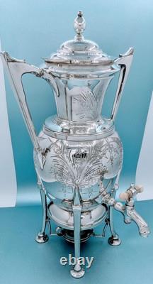 Victorian Antique Tropical Silver Plate Aesthetic Samovar Tea Urn Hot Water Pot