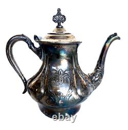 Victorian Britannia Metal Co. Quad Plate Silver Tea Set, Hand Hammered & Chased