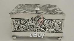 Victorian Derby Embossed Repousse Japanese Revival Locking Tea Caddy Tea Box