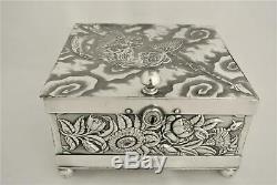 Victorian Derby Embossed Repousse Japanese Revival Locking Tea Caddy Tea Box