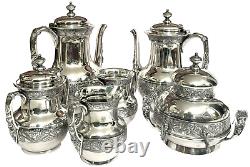 Victorian Era Pairpoint Quadruple Silverplate 6 Piece Repousse Breakfast Tea Set