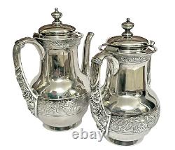 Victorian Era Pairpoint Quadruple Silverplate 6 Piece Repousse Breakfast Tea Set