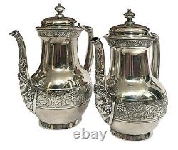 Victorian Era Pairpoint Quadruple Silverplate 6 Piece Repousse Breakfast Tea Set