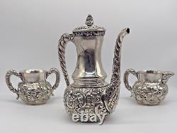 Victorian Era Silver-Plated Tea Set Simpson Hall Miller Embossed Roses Repousse