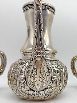 Victorian Era Silver-Plated Tea Set Simpson Hall Miller Embossed Roses Repousse