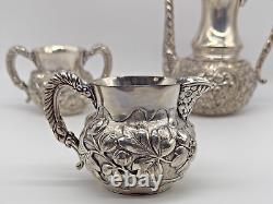 Victorian Era Silver-Plated Tea Set Simpson Hall Miller Embossed Roses Repousse
