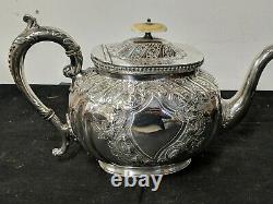 Victorian Heavy Quality Repousse Floral Silver Plate Tea Pot