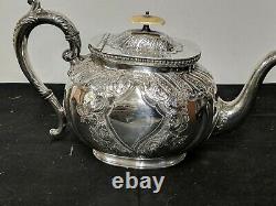 Victorian Heavy Quality Repousse Floral Silver Plate Tea Pot