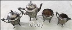 Victorian Meriden B Company 1877 Silverplate Tea Set Lion Emblem M or W Monogram