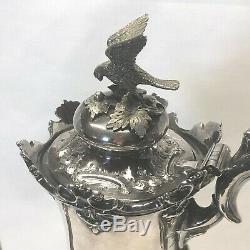 Victorian Ornate Sheffield Silver Plate Tea Set with Bird Finials 4 Piece Set