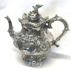 Victorian Ornate Sheffield Silver Plate Tea Set with Bird Finials 4 Piece Set