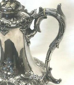 Victorian Ornate Sheffield Silver Plate Tea Set with Bird Finials 4 Piece Set