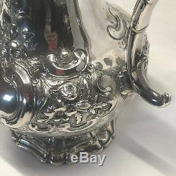 Victorian Ornate Sheffield Silver Plate Tea Set with Bird Finials 4 Piece Set