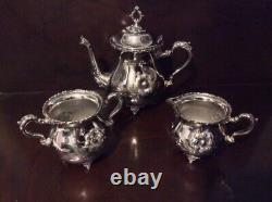 Victorian Quadruple Plate 3pc Tea Set Repousse Floral Design-Nicer than Sterling