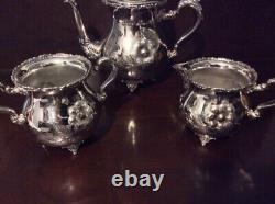 Victorian Quadruple Plate 3pc Tea Set Repousse Floral Design-Nicer than Sterling