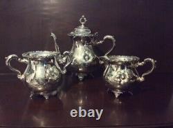 Victorian Quadruple Plate 3pc Tea Set Repousse Floral Design-Nicer than Sterling