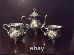 Victorian Quadruple Plate 3pc Tea Set Repousse Floral Design-Nicer than Sterling