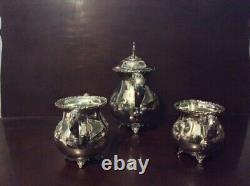 Victorian Quadruple Plate 3pc Tea Set Repousse Floral Design-Nicer than Sterling