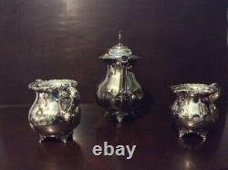 Victorian Quadruple Plate 3pc Tea Set Repousse Floral Design-Nicer than Sterling