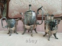 Victorian Renaissance Revival Silver Plate Figural Large Tea Set Greek Mythology