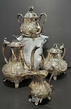 Victorian Sheffield Silverplate 4-Piece Tea Coffee Set with Eagle Finial