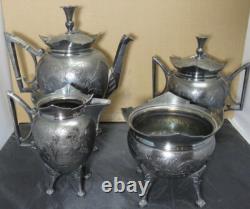 Victorian Silver Plate Tea Set 5 Piece Meriden 1880's Ex. Condition Engraved