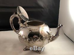Victorian Tea Service Old Sheffield Silver Plate Ornate Engraving pomegranate 4